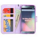 Wholesale Galaxy S6 Edge Premium Flip Leather Wallet Case with Strap (Purple)